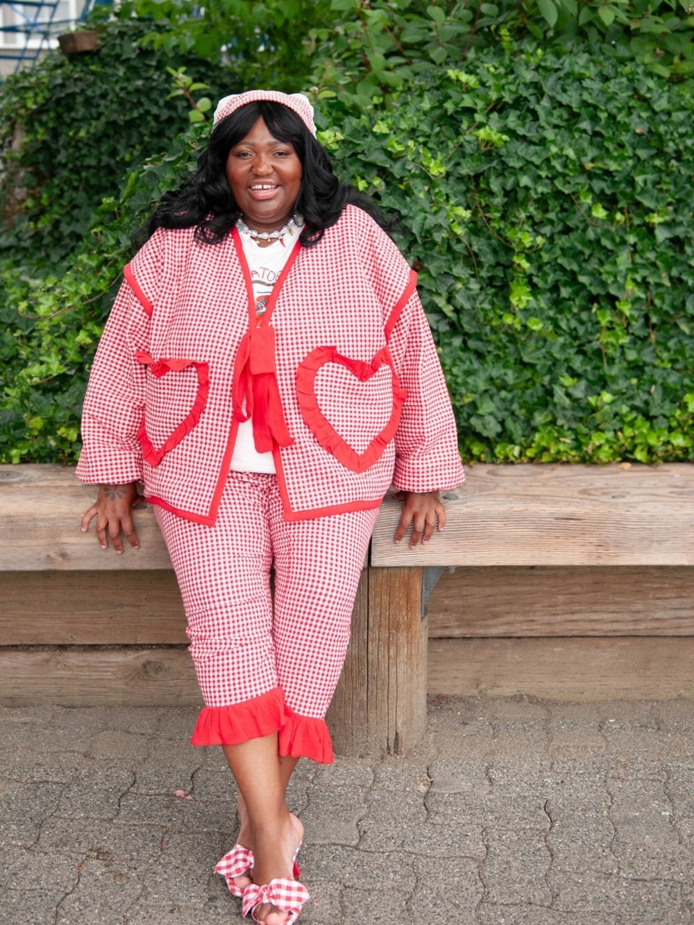 Women's Red Gingham Heart Trim Jacket